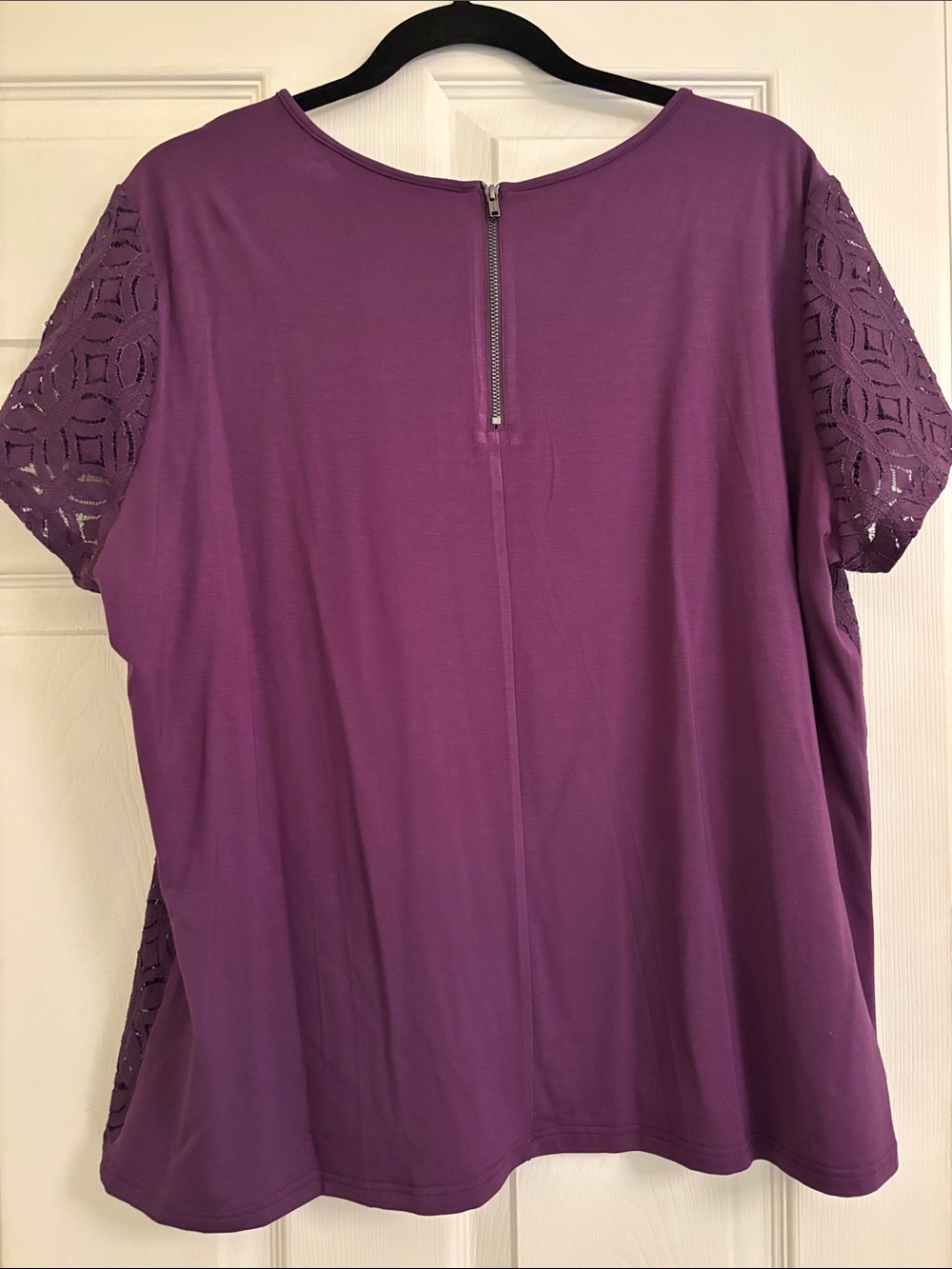 Market & Spruce Purple Short Sleeve Lace Overlay Top - Picture 4 of 4